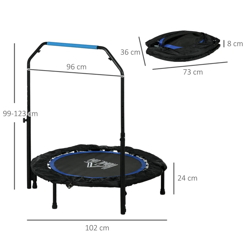 40" Foldable Mini Exercise Trampoline / Rebounder with Large Adjustable Handlebar - Black / Blue