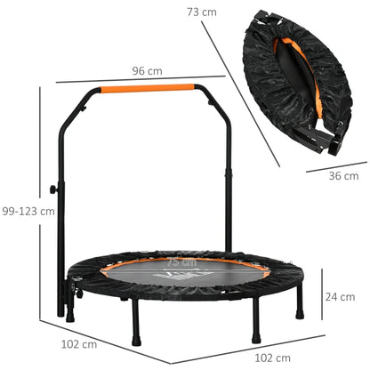 40" Foldable Mini Exercise Trampoline / Rebounder with Large Adjustable Handlebar - Black / Orange