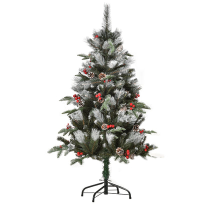 4FT Artificial Snow Dipped Christmas Tree Xmas Pencil Tree Holiday Home Party Decoration with Foldable Feet Red Berries White
