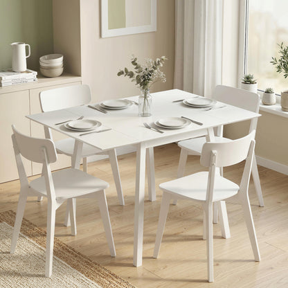 Solid Wood Folding Dining Table, Drop Leaf Table for 2-4 People, Rectangle Kitchen Table for Small Space, White