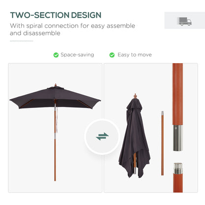 2m x 1.5m Garden Parasol Umbrella with Tilting Sunshade Canopy, Outdoor Market Table Umbrella with Wood and Bamboo Frame