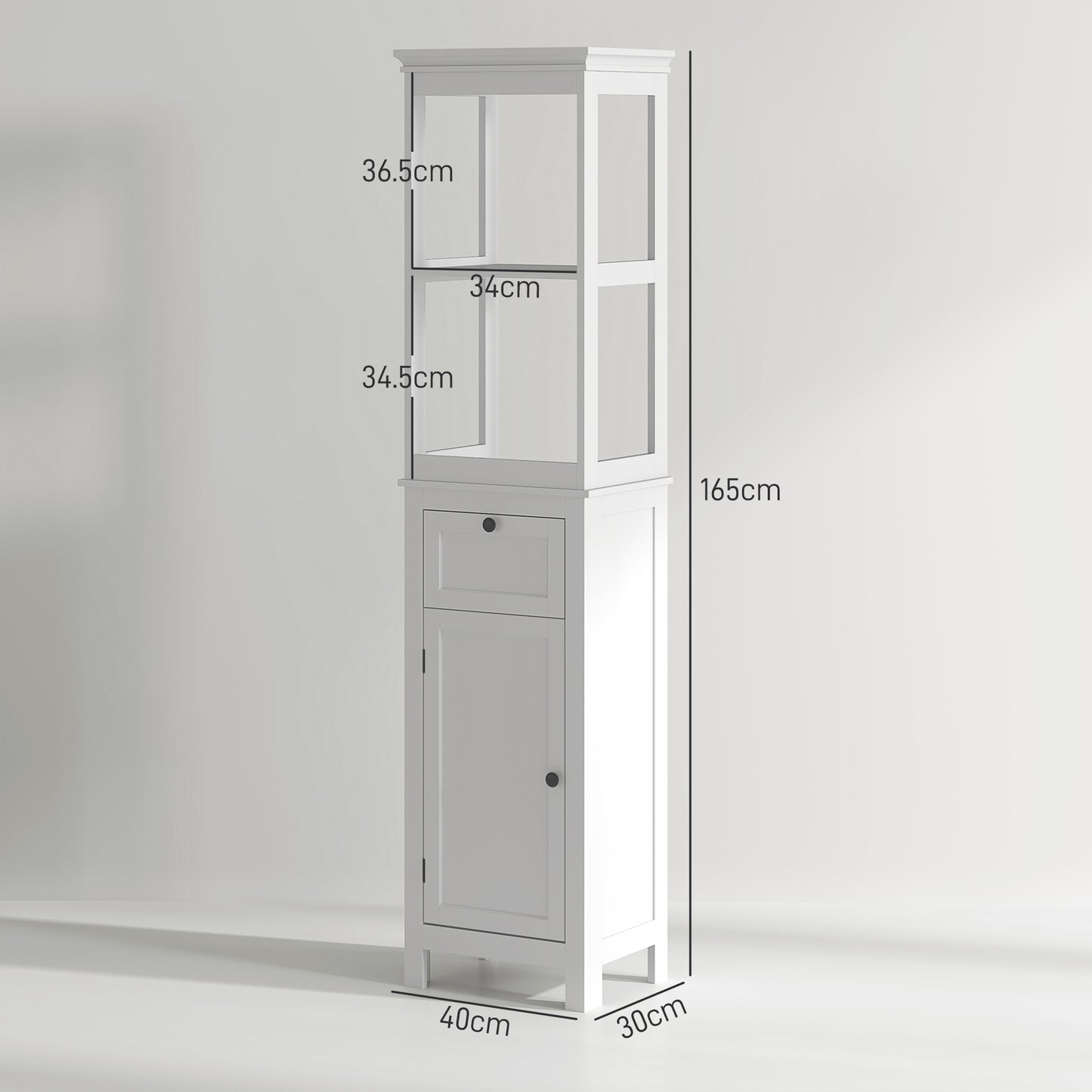 Tall Bathroom Cabinet, Slim Bathroom Storage Cabinet with 2 Open Shelves, Soft Close Door and Drawer, Adjustable Shelf