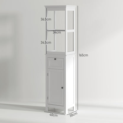 Tall Bathroom Cabinet, Slim Bathroom Storage Cabinet with 2 Open Shelves, Soft Close Door and Drawer, Adjustable Shelf