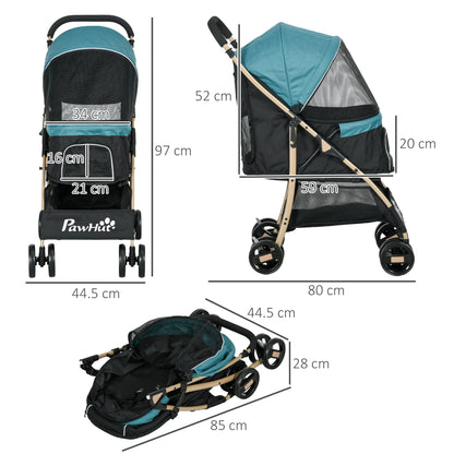 Pet Stroller for Small and Miniature Dogs, with Rain Cover - Dark Green
