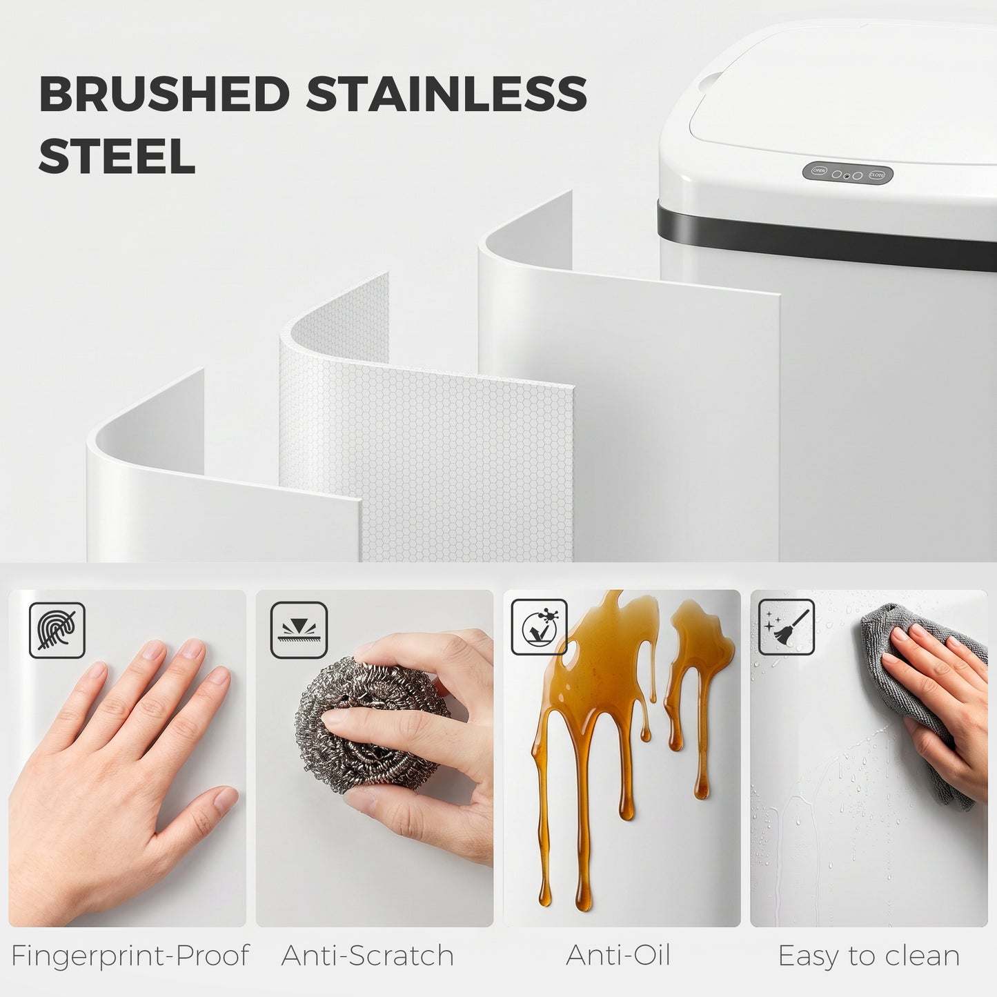 48L Stainless Steel Sensor Bin - White