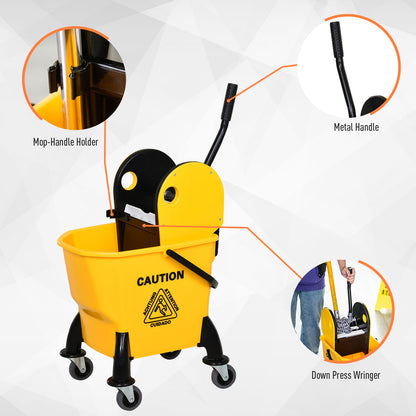 25L Mop Bucket, with Wringer, Wheels and Handle - Yellow
