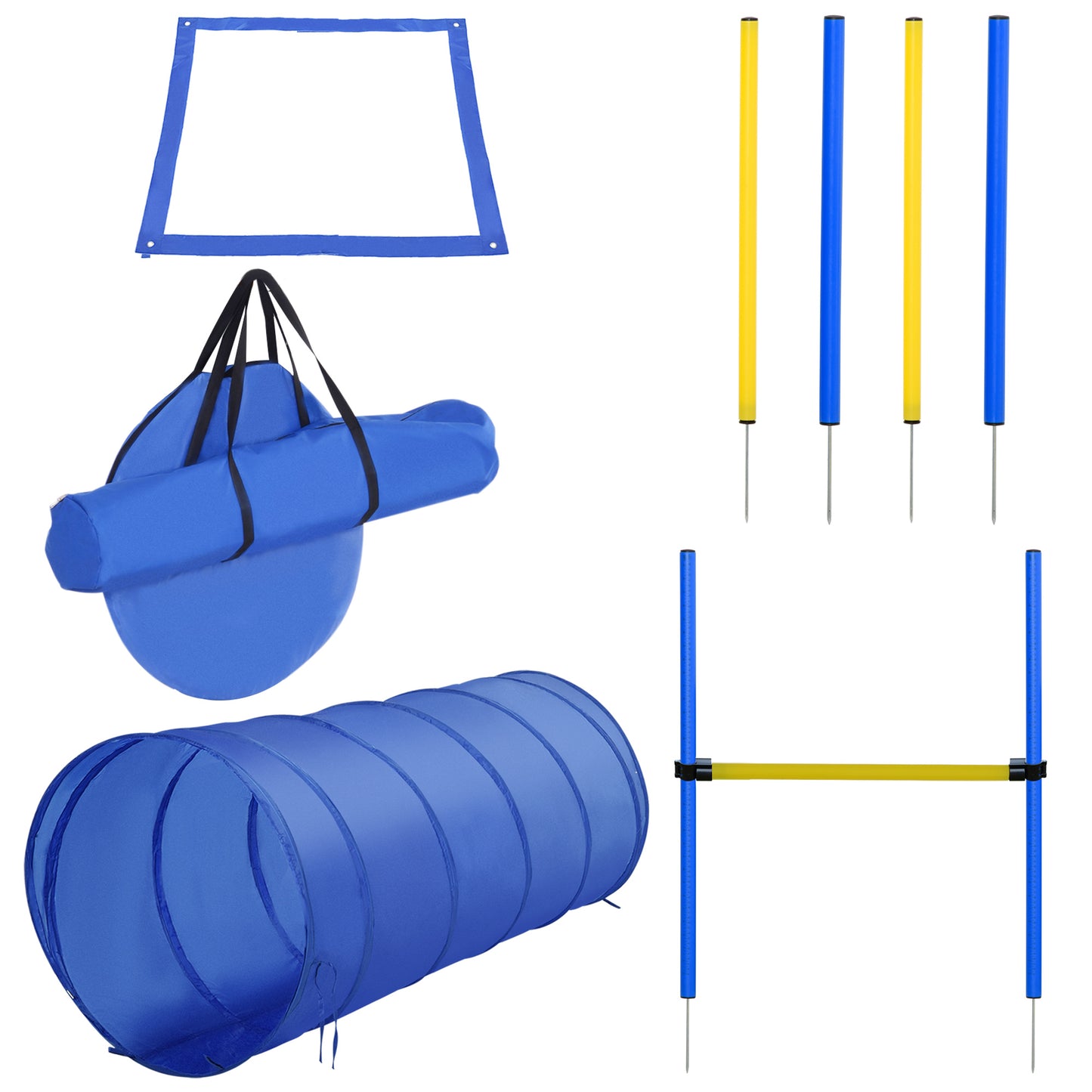 Pet Agility Training Equipment Dog Play Run Jump Obedience Training Set Adjustable (Poles + Hurdle + Tunnel + Pause Box)