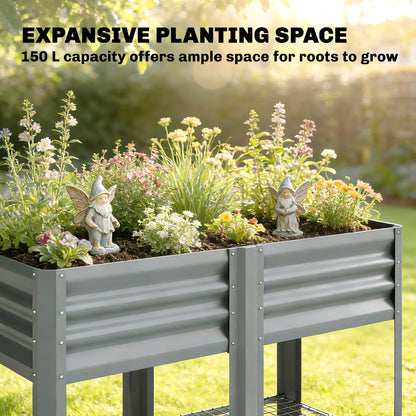 Raised Garden Bed with Storage Shelf Steel Elevated Planter Box with Legs for Outdoor Vegetables Flowers