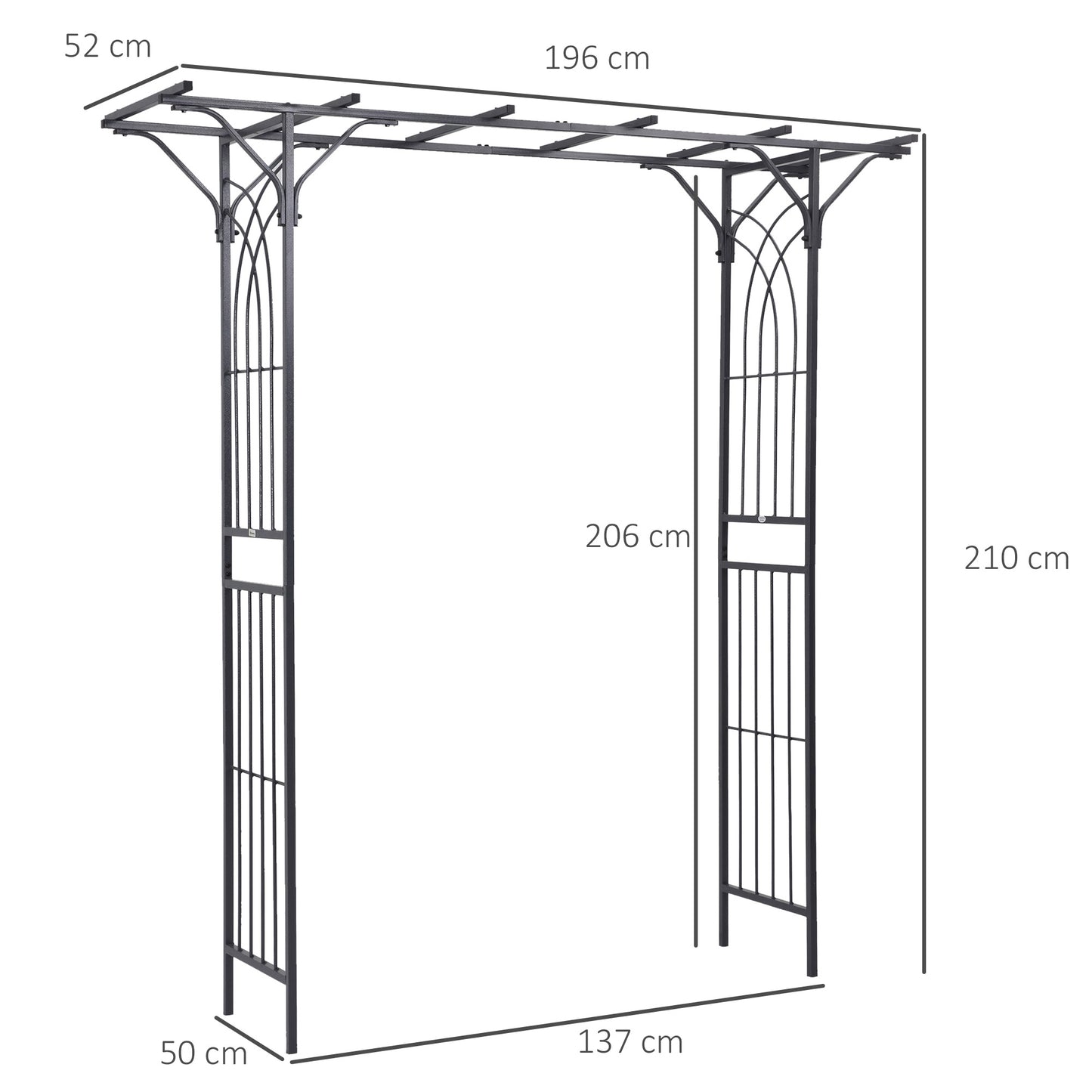 210cm Decorative Metal Garden Trellis Arch with Durable Steel Tubing & Elegant Scrollwork, Great for Weddings, Dark Gre