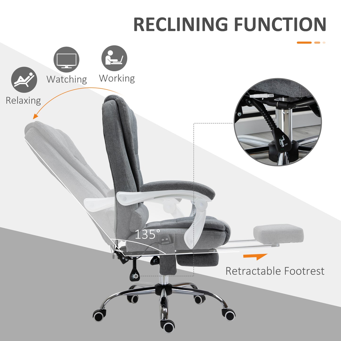 Heated 6 Points Vibration Massage Executive Office Chair Adjustable Swivel Ergonomic High Back Desk Chair Recliner with Footr