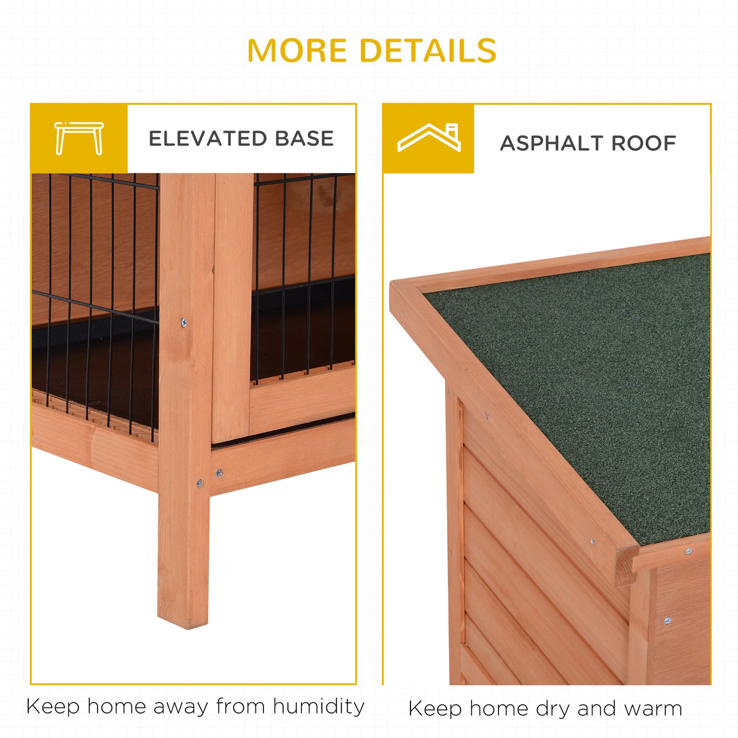 Rabbit Hutch Outdoor Guinea Pig Hutch Bunny Cage with No-Leak Trays, Divider, 136 x 50 x 93cm, Orange
