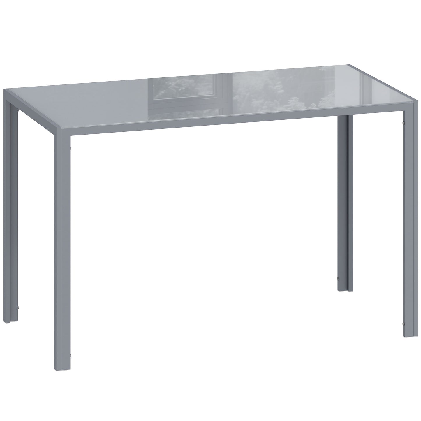 120cm Dining Table, Rectangle 4 Seater Kitchen Table with Tempered Glass Top and Metal Legs, Grey