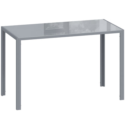 120cm Dining Table, Rectangle 4 Seater Kitchen Table with Tempered Glass Top and Metal Legs, Grey