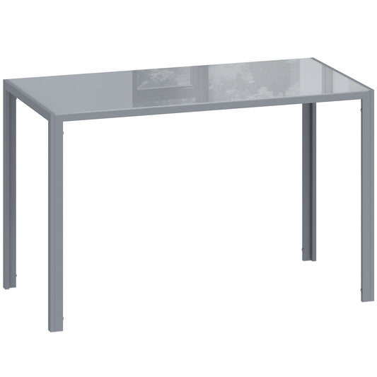 120cm Dining Table, Rectangle 4 Seater Kitchen Table with Tempered Glass Top and Metal Legs, Grey