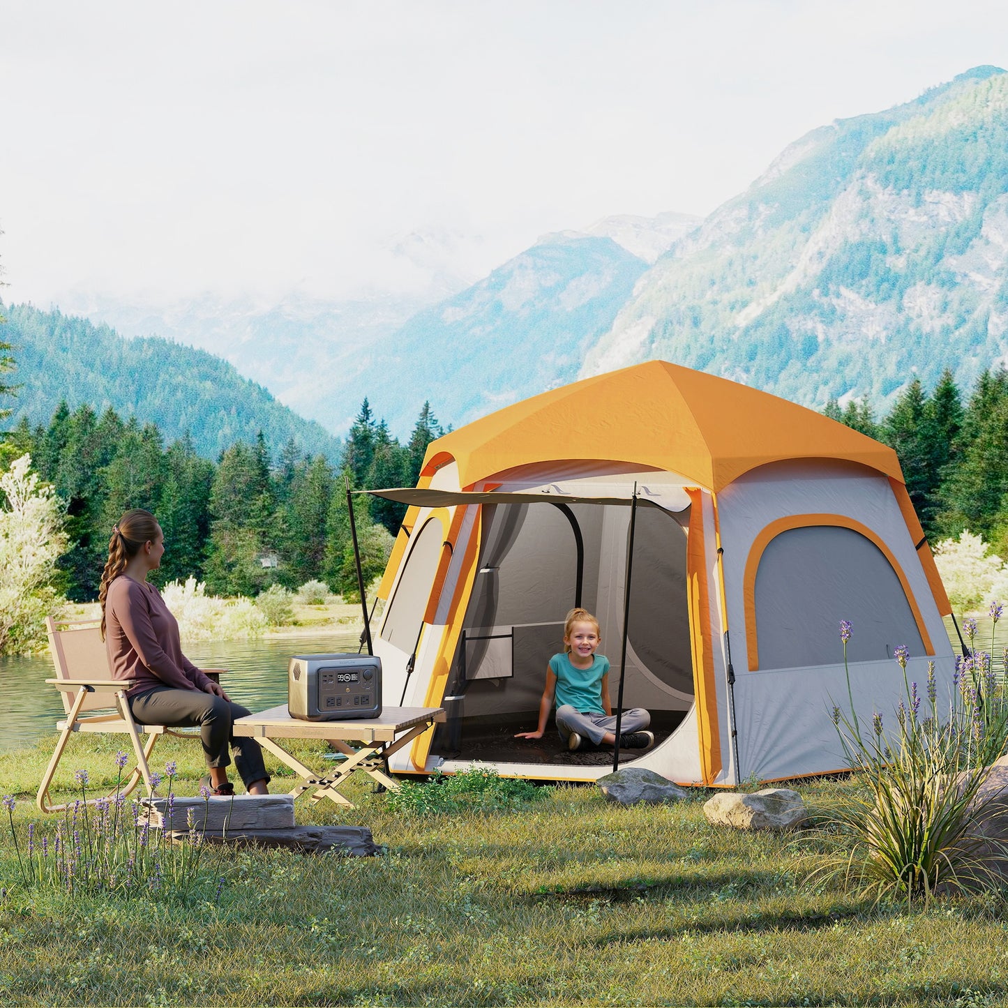 Instant Pop Up Camping Tent, 2/3/4 Person Easy Setup Dome Family Tent with Vestibule, Rainfly, 4 Mesh Windows & 2 Doors
