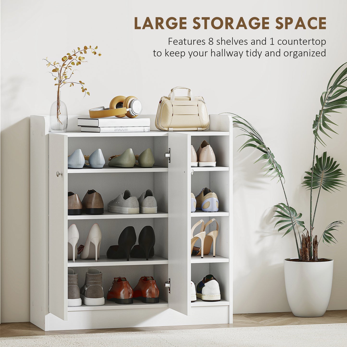 Shoe Storage Cabinet Two Doors w/ Adjustable 4 Shelves Cupboard Footwear Rack Stand Organiser Hallway White