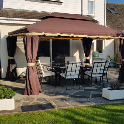 3 x 4m Aluminium Garden Gazebo, Marquee Canopy Shelter Pavilion Party Tent with Nets and Curtains for Garden and Deck, Coffee