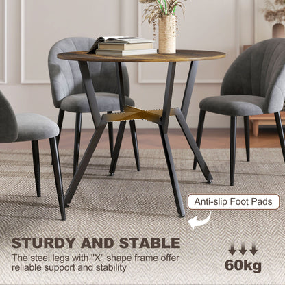 Dining Table, Round Kitchen Table with Black Legs, Anti-slip Foot Pads for Living Room, Dining Room 90 x 76 cm, Rustic Brown