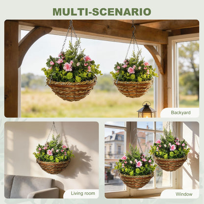 Set of Two Hanging Lisianthus Flower Pots - Pink/Green