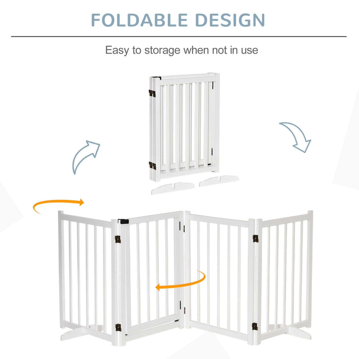 Wooden Dog Gate, Dog Fence Indoor, 80 cm Tall Freestanding Pet Gate for Small and Medium Dogs with 4 Panels, 2 Support Feet