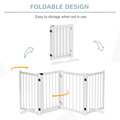 Wooden Dog Gate, Dog Fence Indoor, 80 cm Tall Freestanding Pet Gate for Small and Medium Dogs with 4 Panels, 2 Support Feet