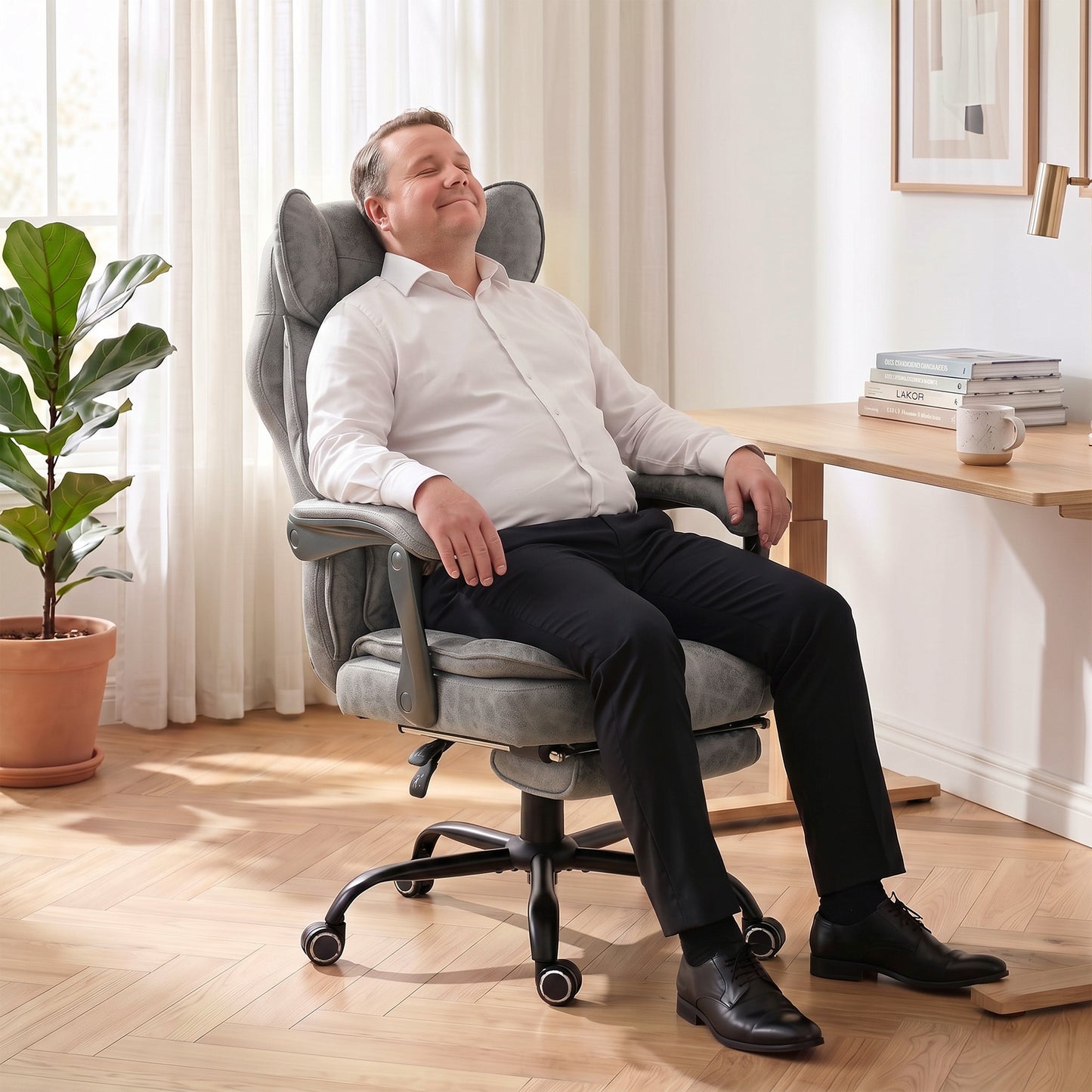 Executive Office Chair, Leathaire Big and Tall Office Chair 180 kg with Wide Seat, Reclining, Lumbar Support, Grey