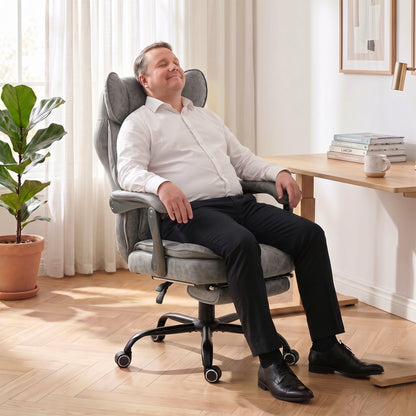 Executive Office Chair, Leathaire Big and Tall Office Chair 180 kg with Wide Seat, Reclining, Lumbar Support, Grey