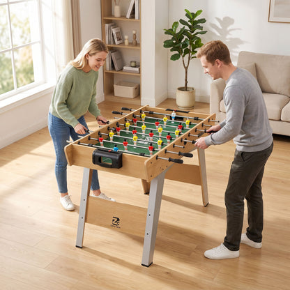 4ft Table Football, Foosball Game Table with 22 Players, 2 Balls and Manual Scorers for Family, Natural Wood Finish