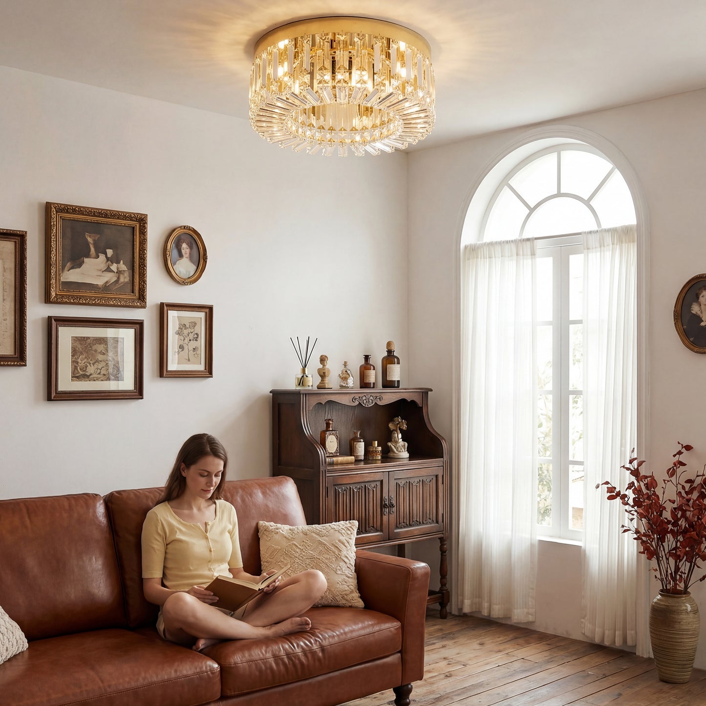 Crystal Chandeliers with 160 Crystal Pendants, 6-Light Ceiling Light for Living Room, Bedroom Dining Room, Gold Tone