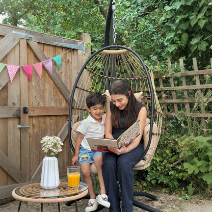 Hanging Egg Chair Outdoor Indoor Garden Swing Chair with Folding Basket and Thickened Cushion