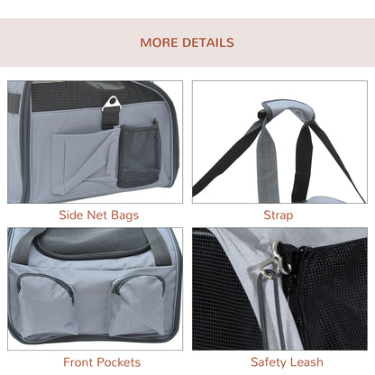 Soft Sided Pet Carrier Foldable Bag Car Seat Cat Dog Puppy Kennel Portable Travel Cage Tote Case Mesh Holder House Grey