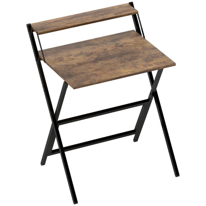 70 cm Folding Computer Desk with Monitor Shelf - Rustic Brown