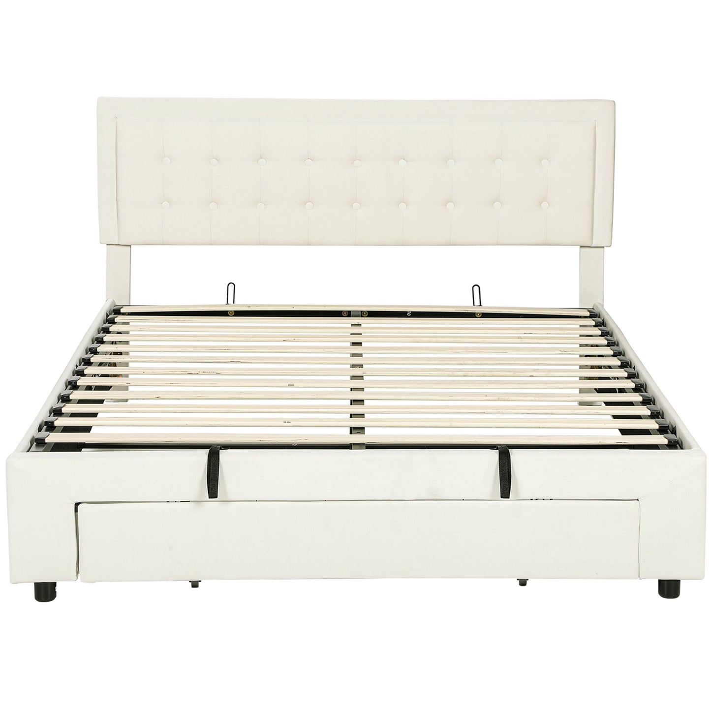 King Size Ottoman Bed Frame, with Front Drawer - Cream