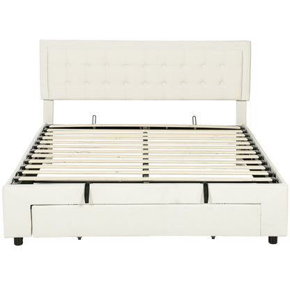 King Size Ottoman Bed Frame, with Front Drawer - Cream