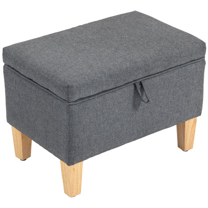 16L Linen Storage Ottoman Padded Footstool with Rubberwood Legs for Storage Box, Bed End, Shoe Bench, Seating, Charcoal Grey