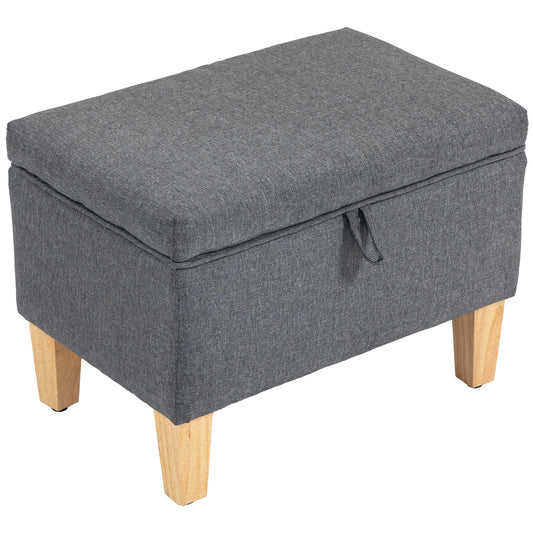 16L Linen Storage Ottoman Padded Footstool with Rubberwood Legs for Storage Box, Bed End, Shoe Bench, Seating, Charcoal Grey