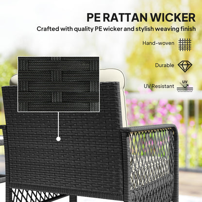 3 Pieces Rattan Bistro Set with Glass Top Coffee Table, Chairs and Cushions for Outdoor, Patio, Balcony, Cream