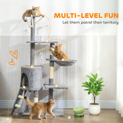 Multi-Level Cat Tower, 134cm Cat Tree with Condo and Sisal Scratching Posts for Indoor Kittens, Grey