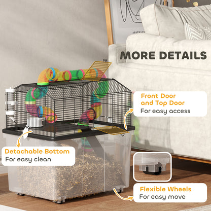 Two-Tier Hamster Cage with 31cm Deep Tray, Tube System, Water Bottle, Ramp, Feeding Bowl, Multicoloured