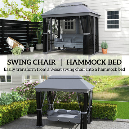 3 Seater Swing Chair Hammock Gazebo Lounger Cushioned Seat Waterproof Grey