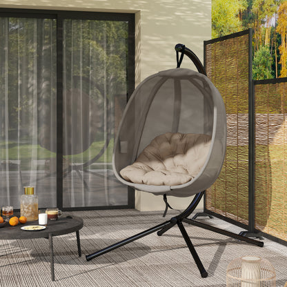 Hanging Egg Chair, Folding Texteline Swing Hammock with Side Pocket, Cushion and Stand for Indoor Outdoor