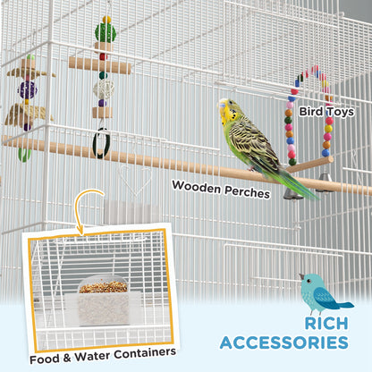Bird Cage w/ Stand, Toys, Accessories, for Canaries, Finches, White