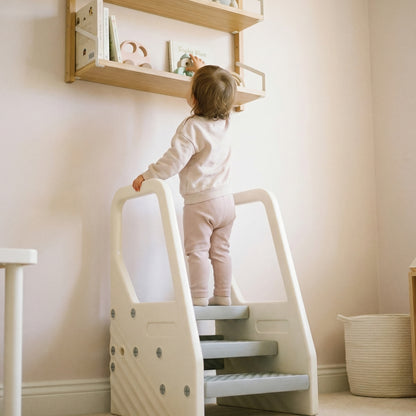 Adjustable 3 Step Toddler Tower with Handles, Non-slip Surface and Foot Pads, Grey