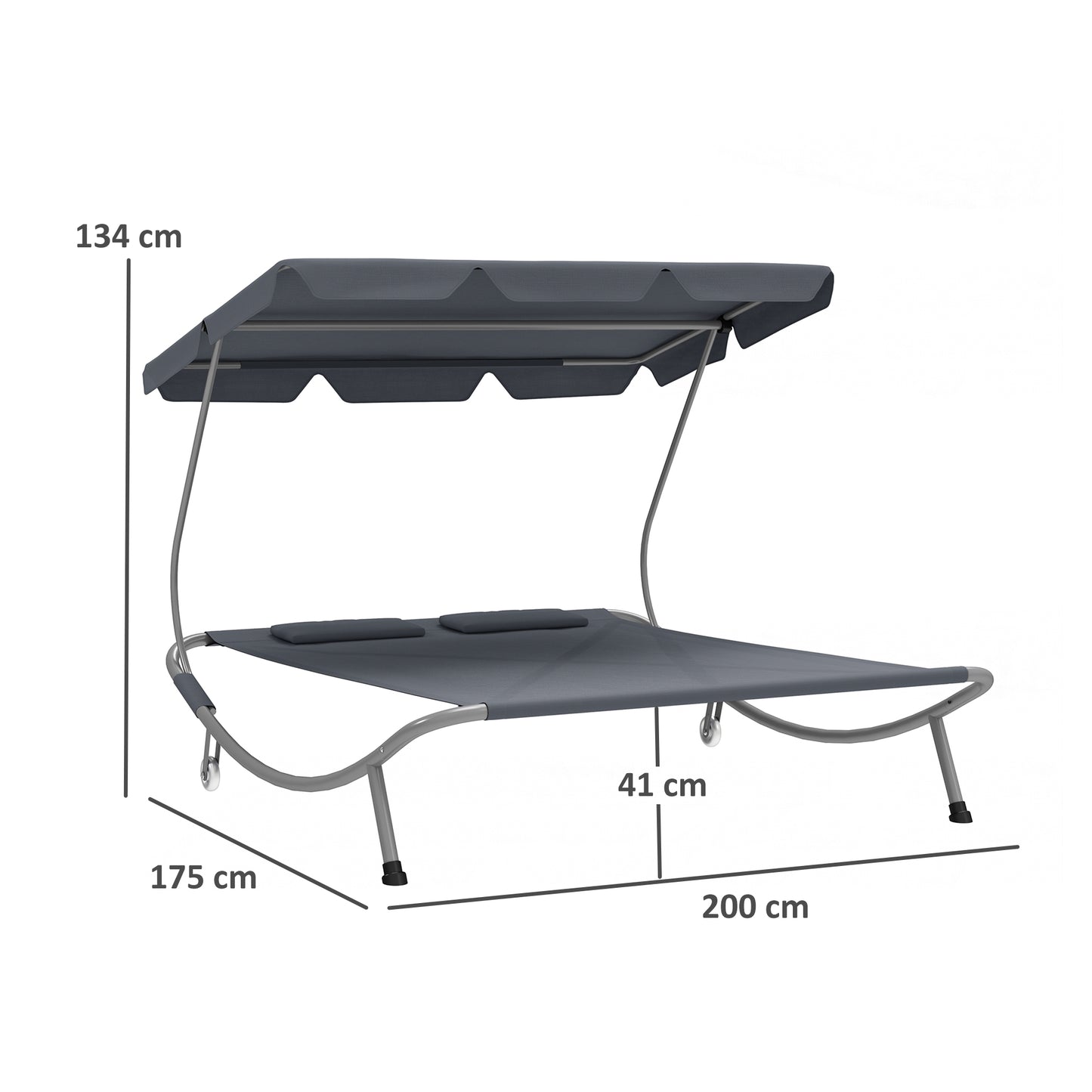 Double Outdoor Bed, with Canopy - Light Grey