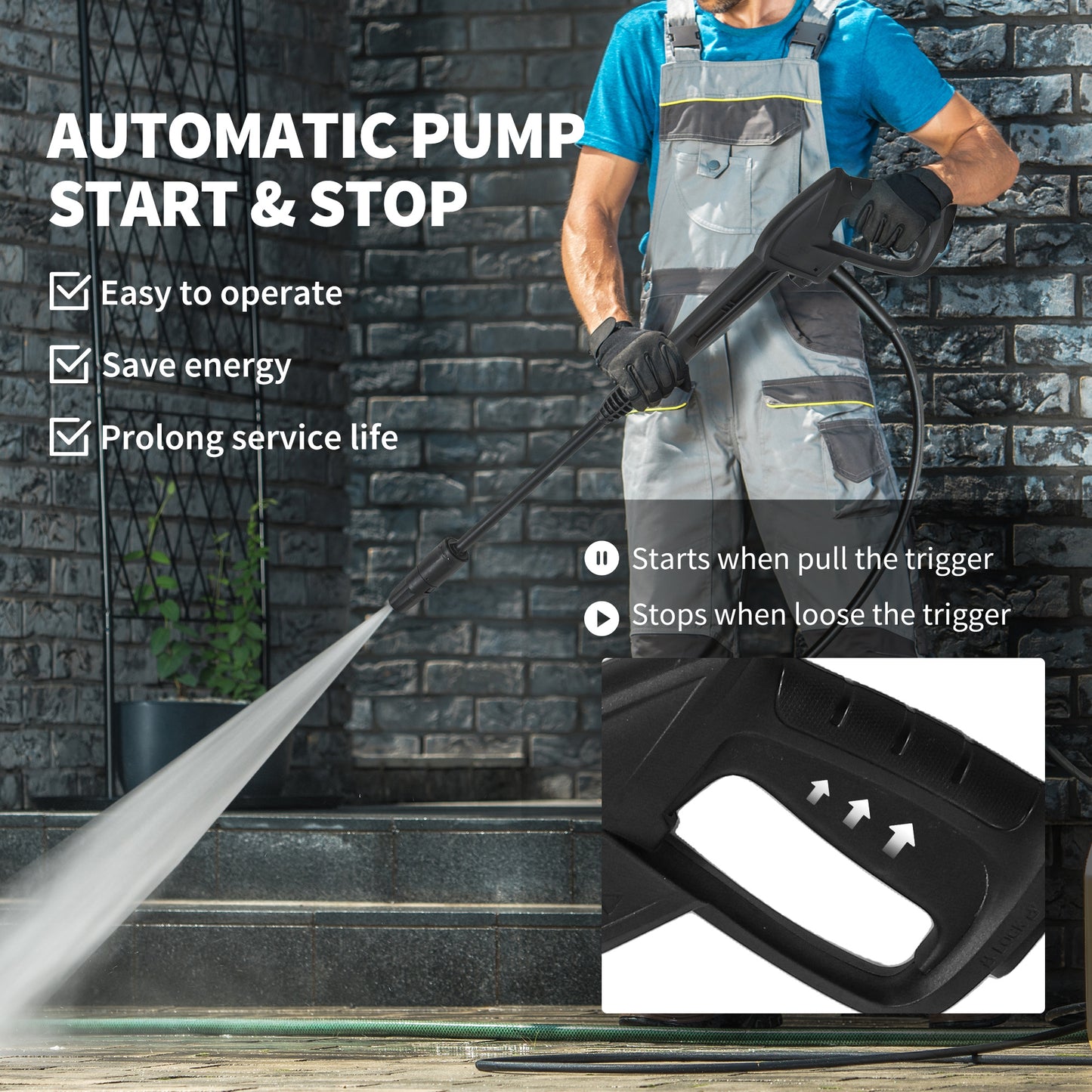 2200W High Pressure Washer, 170 Bar Pressure Washer with Adjustable Nozzle and 6M Hose, 32W x 32D x 80H cm Blue