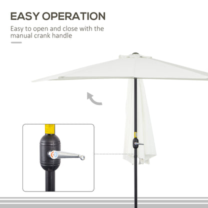 2.7m Garden Half Parasol, Outdoor Balcony Umbrella with 5 Steel Ribs, Patio Sun Shade, Cream White