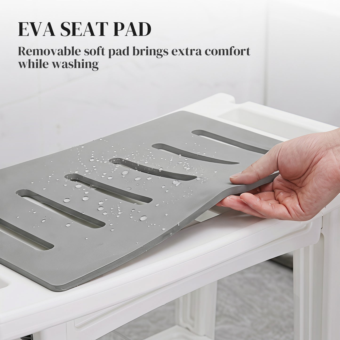 Shower Bench 2-Tier Shower Stool Bathroom with Shelf White and Grey