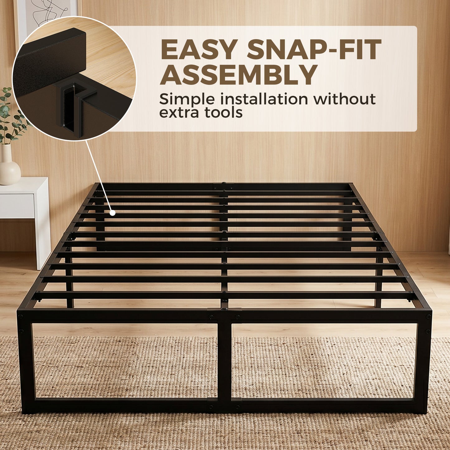 4ft Small Double Bed Frame with Underbed Storage and Steel Slat Support, 32.5 cm Height, Noise-Free, Black