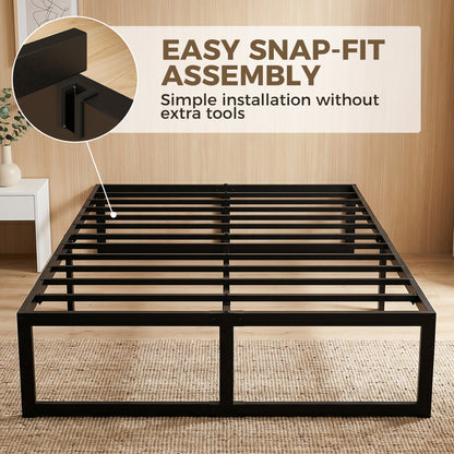 4ft Small Double Bed Frame with Underbed Storage and Steel Slat Support, 32.5 cm Height, Noise-Free, Black