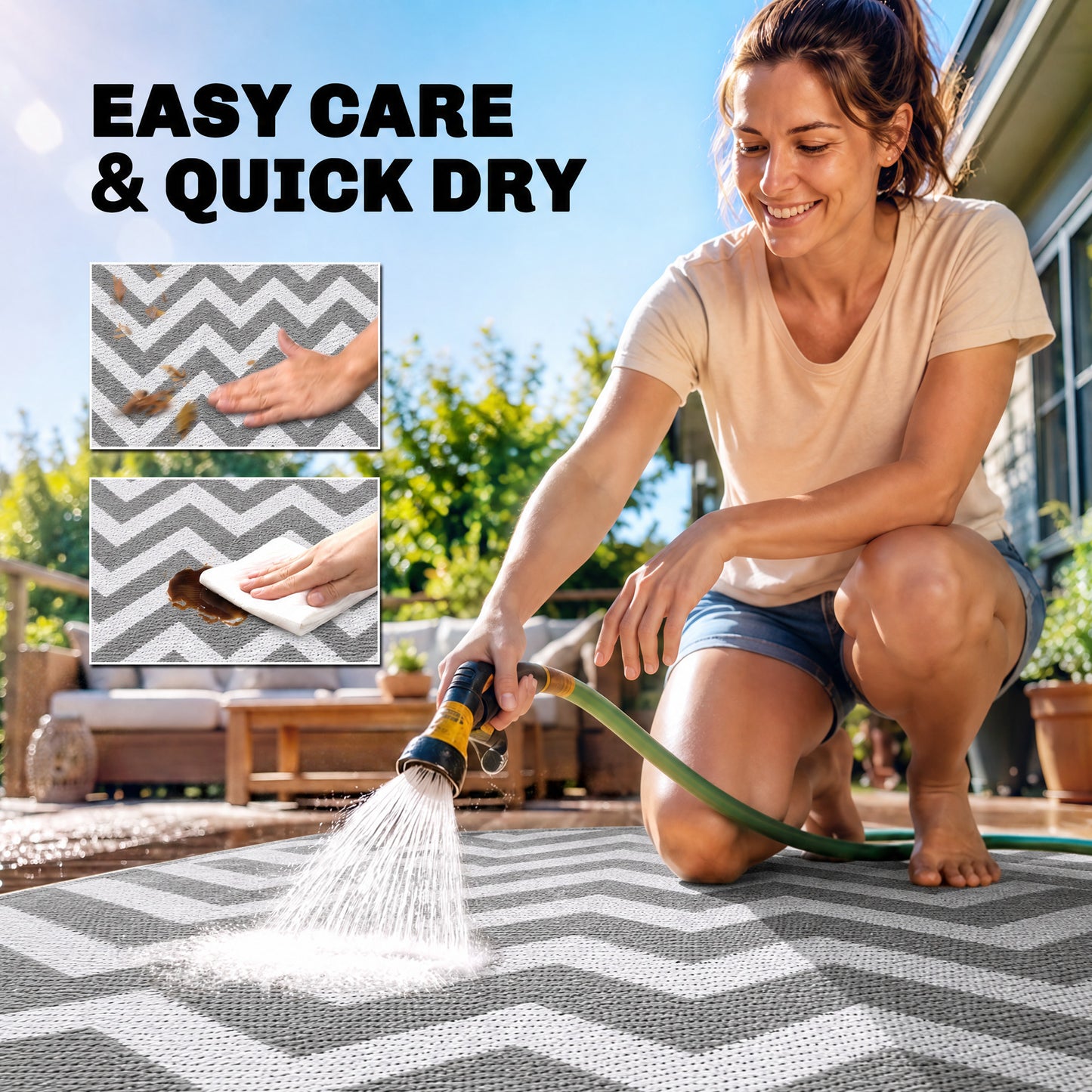 Outdoor Rug Reversible Mat Plastic Straw Rug Portable RV Camping Mat for Garden Deck Picnic Indoor, 121 x 182 cm (4 x 6 ft)